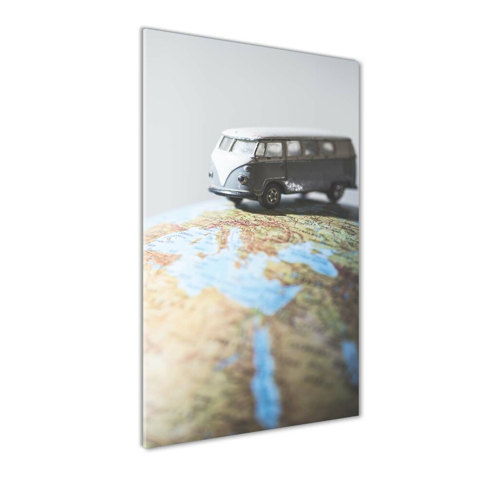 Tableau photo sur verre Fourgonnette sur un globe