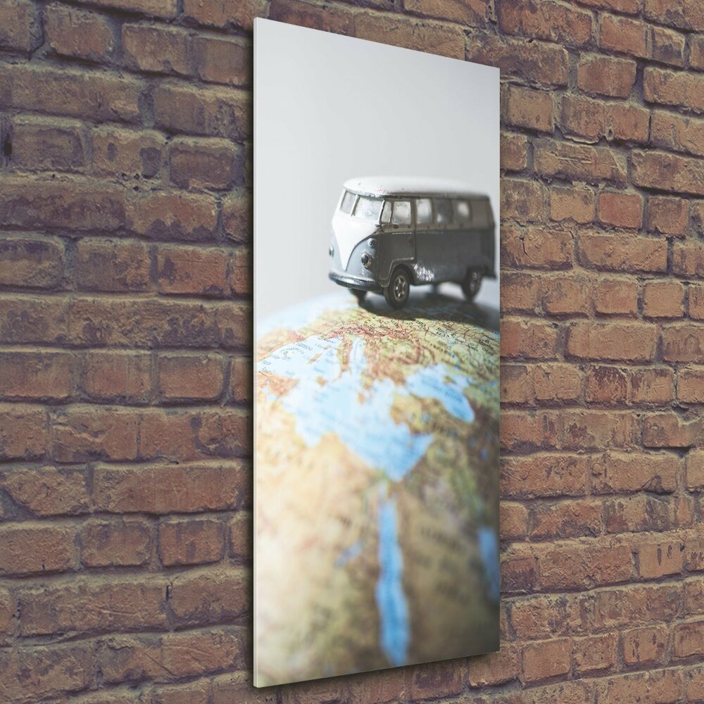 Tableau photo sur verre Fourgonnette sur un globe