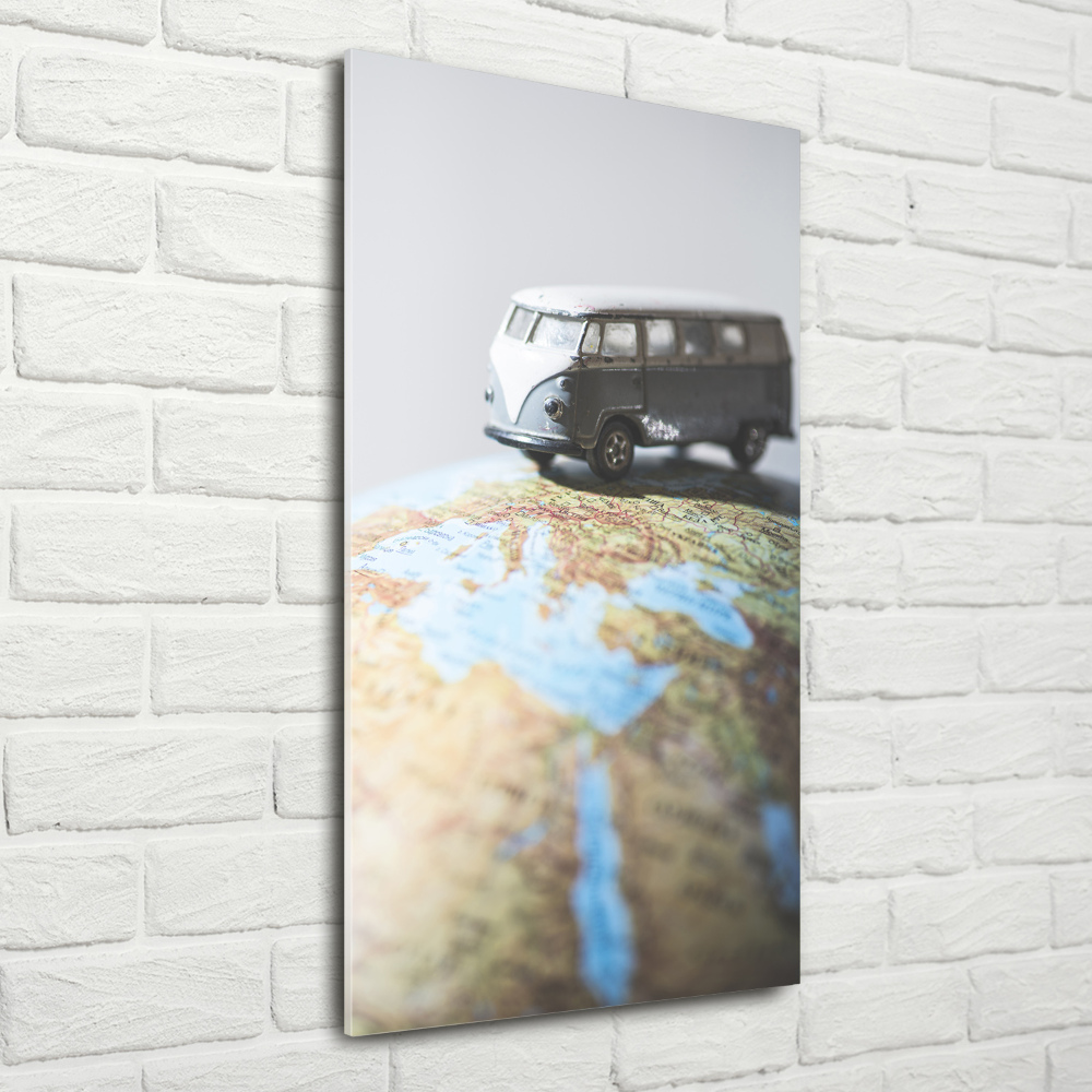 Tableau photo sur verre Fourgonnette sur un globe