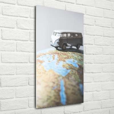 Tableau photo sur verre Fourgonnette sur un globe