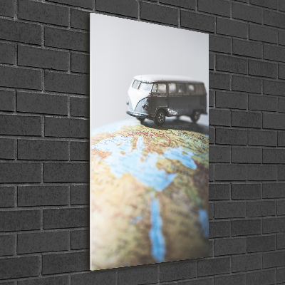 Tableau photo sur verre Fourgonnette sur un globe