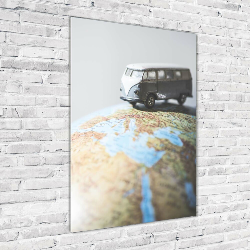 Tableau photo sur verre Fourgonnette sur un globe