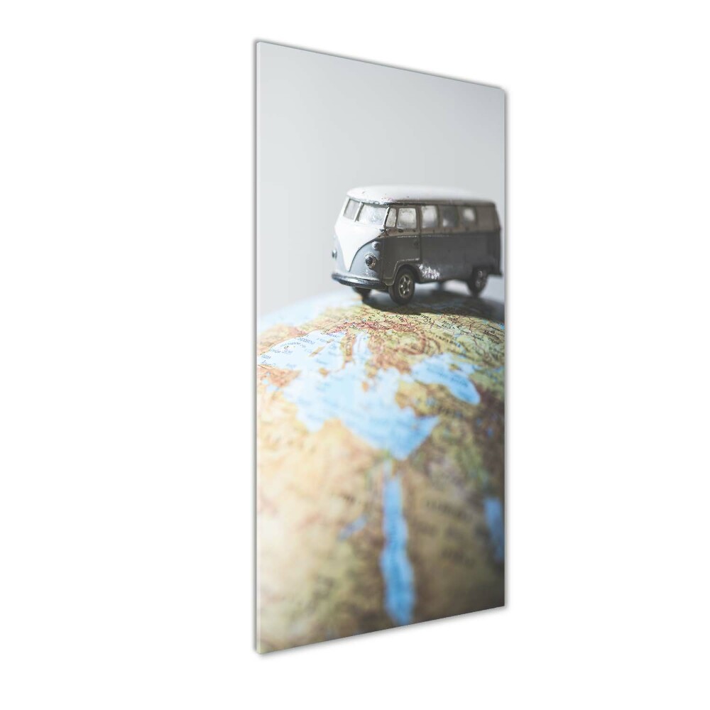 Tableau photo sur verre Fourgonnette sur un globe