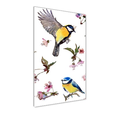 Tableau sur verre Oiseaux et fleurs