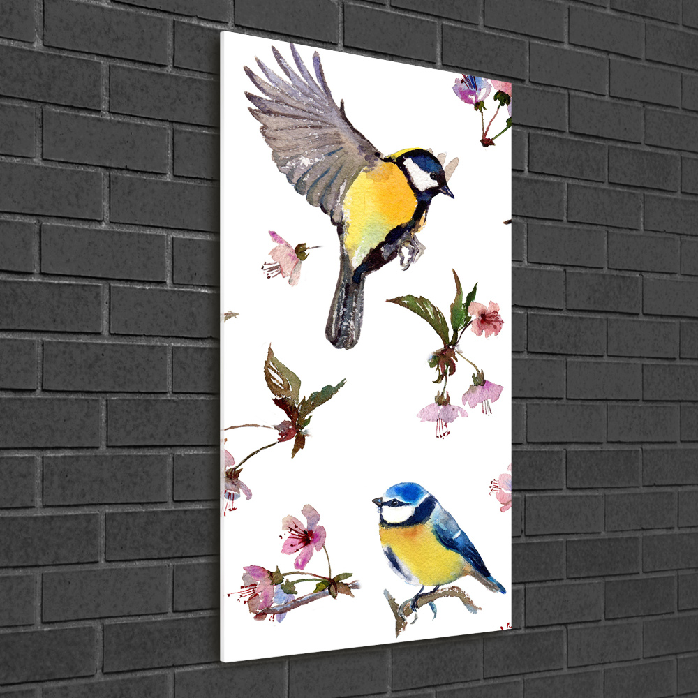 Tableau sur verre Oiseaux et fleurs