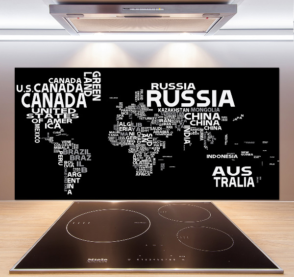 Panneau crédence cuisine Inscriptions sur la carte du monde