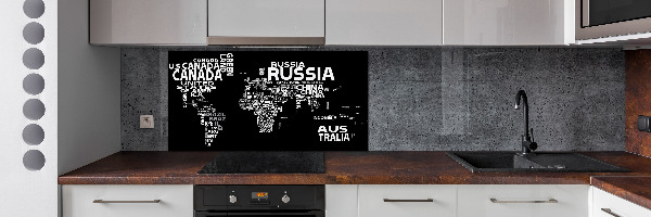 Panneau crédence cuisine Inscriptions sur la carte du monde