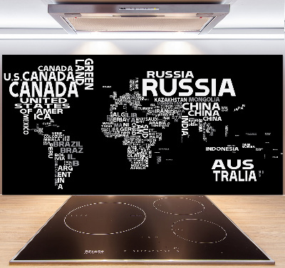 Panneau crédence cuisine Inscriptions sur la carte du monde