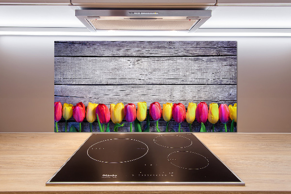 Panneaux muraux cuisine Tulipes sur bois
