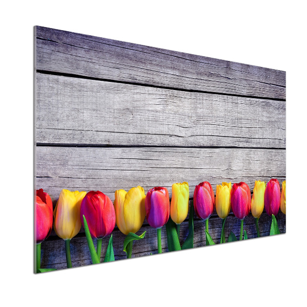 Panneaux muraux cuisine Tulipes sur bois