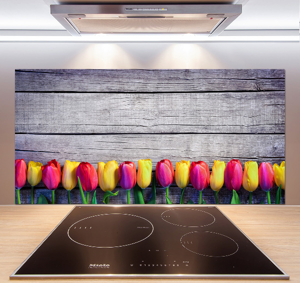 Panneaux muraux cuisine Tulipes sur bois