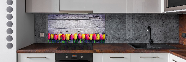Panneaux muraux cuisine Tulipes sur bois