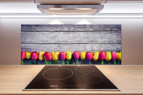 Panneaux muraux cuisine Tulipes sur bois