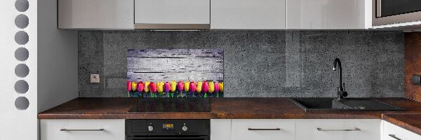 Panneaux muraux cuisine Tulipes sur bois