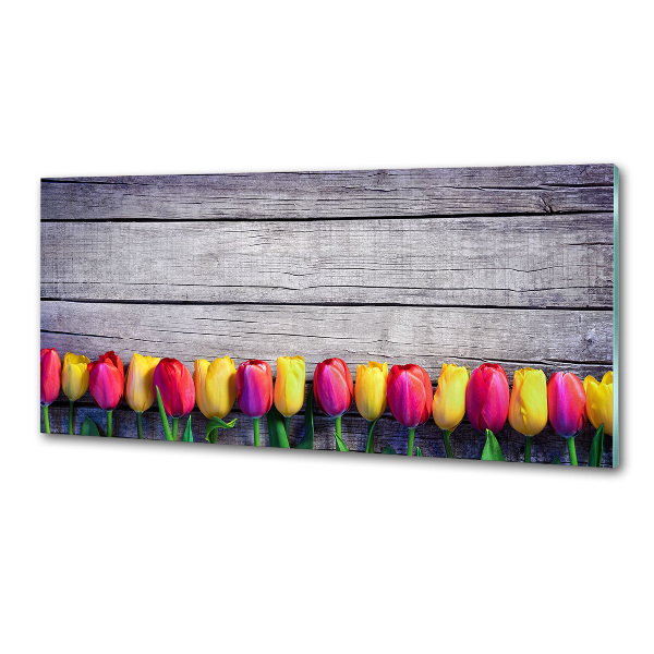 Panneaux muraux cuisine Tulipes sur bois