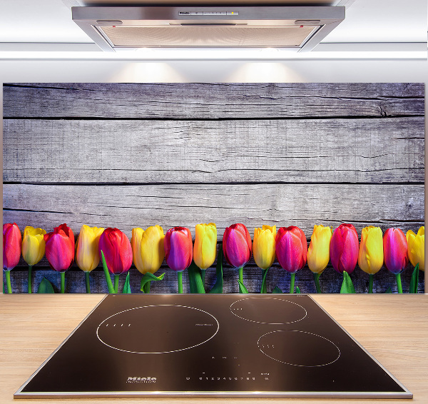 Panneaux muraux cuisine Tulipes sur bois