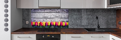 Panneaux muraux cuisine Tulipes sur bois
