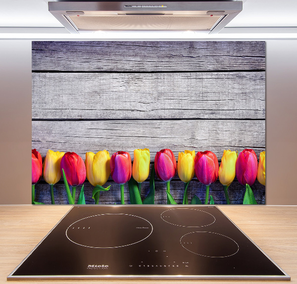 Panneaux muraux cuisine Tulipes sur bois
