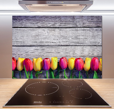 Panneaux muraux cuisine Tulipes sur bois