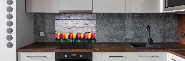 Panneaux muraux cuisine Tulipes sur bois