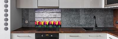 Panneaux muraux cuisine Tulipes sur bois
