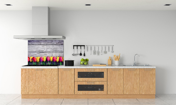 Panneaux muraux cuisine Tulipes sur bois