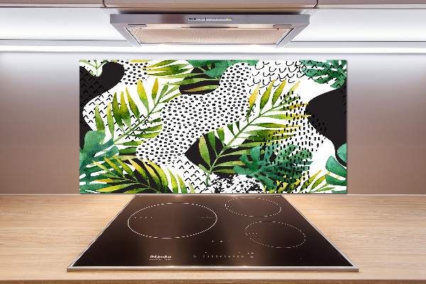 Panneau crédence cuisine Feuilles tropicales motif géométrique