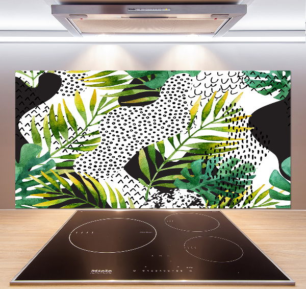 Panneau crédence cuisine Feuilles tropicales motif géométrique