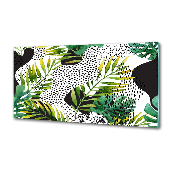 Panneau crédence cuisine Feuilles tropicales motif géométrique