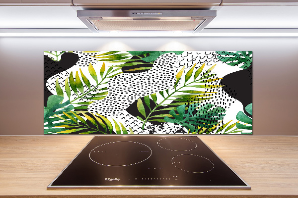 Panneau crédence cuisine Feuilles tropicales motif géométrique