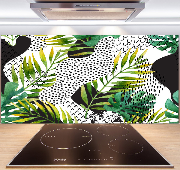 Panneau crédence cuisine Feuilles tropicales motif géométrique