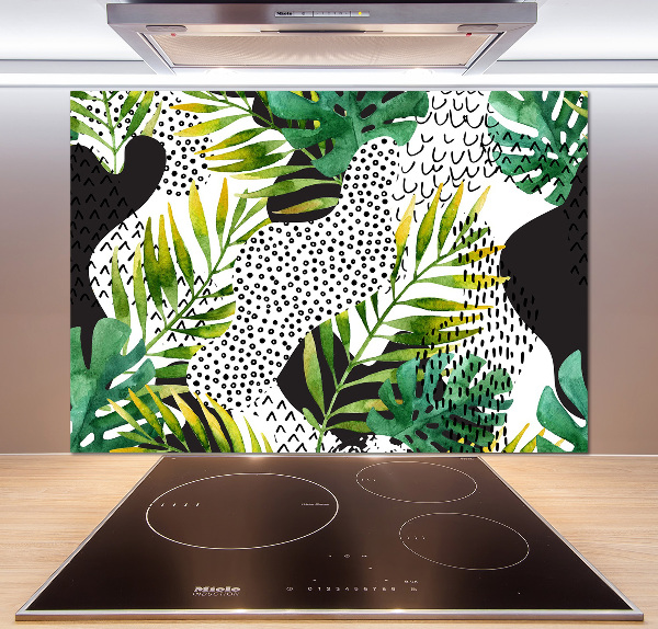 Panneau crédence cuisine Feuilles tropicales motif géométrique