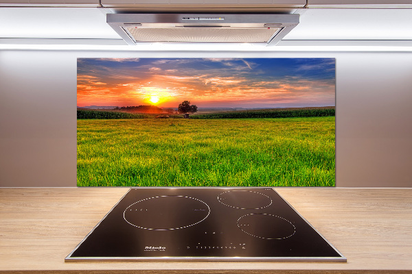Panneau crédence cuisine Coucher de soleil sur la prairie
