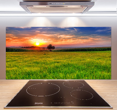 Panneau crédence cuisine Coucher de soleil sur la prairie