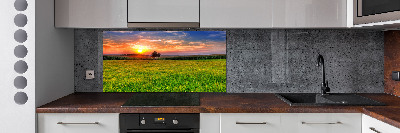 Panneau crédence cuisine Coucher de soleil sur la prairie