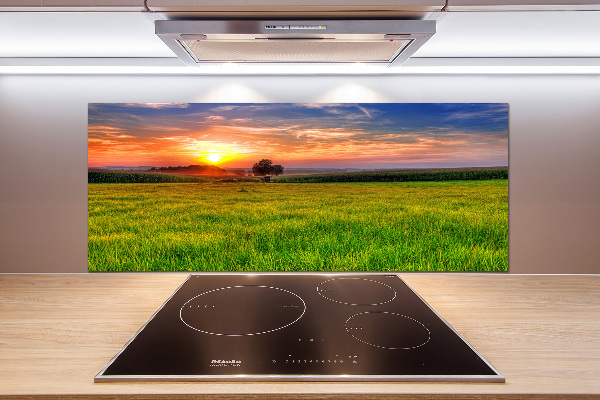 Panneau crédence cuisine Coucher de soleil sur la prairie