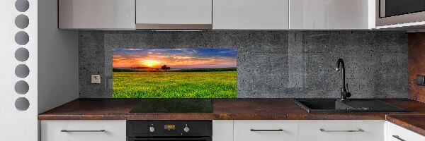 Panneau crédence cuisine Coucher de soleil sur la prairie