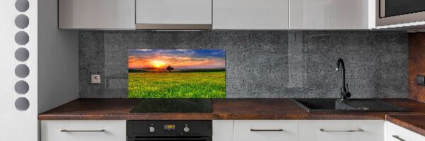 Panneau crédence cuisine Coucher de soleil sur la prairie