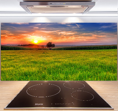 Panneau crédence cuisine Coucher de soleil sur la prairie