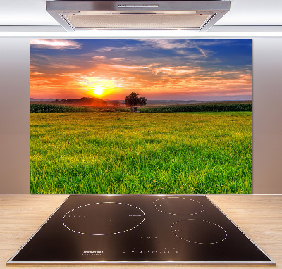 Panneau crédence cuisine Coucher de soleil sur la prairie