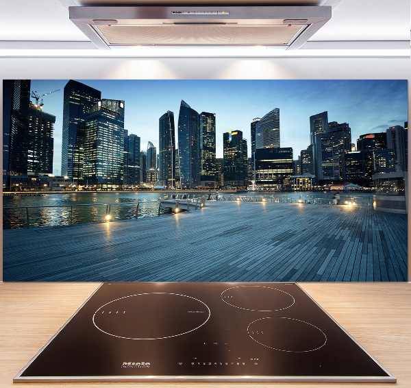 Crédence cuisine en verre trempé Singapour de nuit