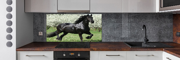 Panneaux muraux cuisine Cheval noir en fleurs
