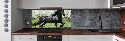 Panneaux muraux cuisine Cheval noir en fleurs