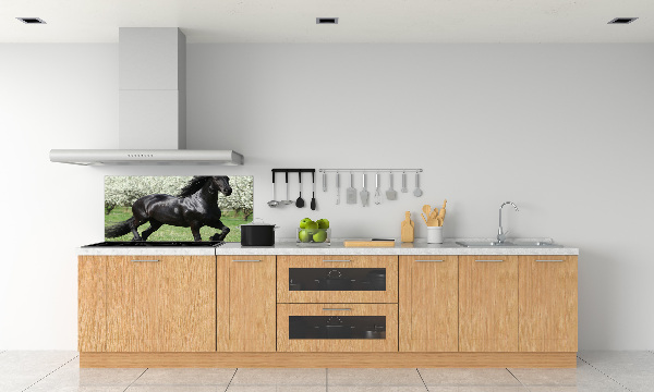 Panneaux muraux cuisine Cheval noir en fleurs