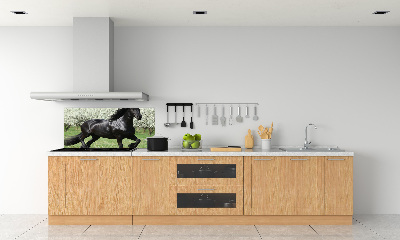 Panneaux muraux cuisine Cheval noir en fleurs