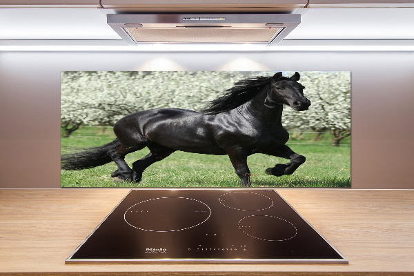 Panneaux muraux cuisine Cheval noir en fleurs