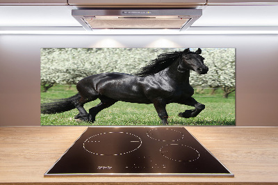 Panneaux muraux cuisine Cheval noir en fleurs