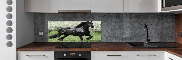 Panneaux muraux cuisine Cheval noir en fleurs