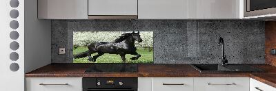 Panneaux muraux cuisine Cheval noir en fleurs