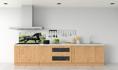 Panneaux muraux cuisine Cheval noir en fleurs